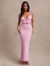 V-Neck Knitted Black Ear-Trimmed Backless Dress