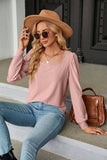 Square Collar Jacquard Long-Sleeved Loose T-Shirt