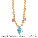 LAPIS TIGER EYE FATIMA HAND BEADED NECKLACE_CWMM7533