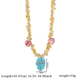 LAPIS TIGER EYE FATIMA HAND BEADED NECKLACE_CWMM7533