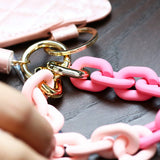 COLOR ACRYLIC CHAIN EMBROIDERED PU CARD WALLET_CWAB4996