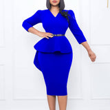 RUFFLED RETRO V NECK HIP HUGGING PENCIL DRESS_CWDSD6140