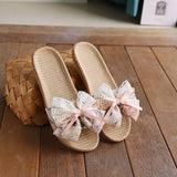 CUTE BOW LINEN SLIPPERS FOR HOME OFFICE_CWSHF0193