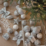 SILVER FOAM GLITTER XMAS BALLS BOWS TREE TOPPER_CWMM9677