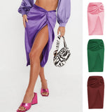 IRREGULAR SOLID COLOR SATIN HIP LENGTH SKIRT_CWBSS0389