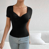 V-Neck, Slimming And Elegant Knitted T-Shirt