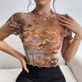 FLORAL PRINT MESH TOP WITH RUFFLE DETAILING_CWTBLS1510