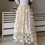 THREE DIMENSIONAL FLORAL TULLE MESH SKIRT_CWBLS0395