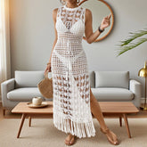 Waist-Cinched, Tassel, Hollowed-Out Beach Dress