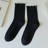 RUFFLE SOLID CREW SOCKS FOR WOMENS_CWMS0286
