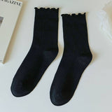 RUFFLE SOLID CREW SOCKS FOR WOMENS_CWMS0286