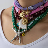 OCEAN STYLE SILK SCARF NECKLACE WITH CHARMS_CWMM8800