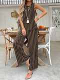Striped Tank Top Wide Leg Pants Loose Suit