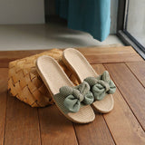 KOREAN STYLE LINEN BOW SLIPPERS FOR SUMMER_CWSHF0179