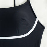 Womens Solid Color Splicing One-Piece Swimsuit