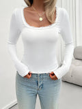 Womens Slim-Fit U-Neck Long Sleeve Top