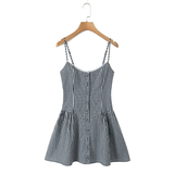 PLAID BUTTON FRONT CAMI DRESS FRENCH STYLE_CWDMD5798
