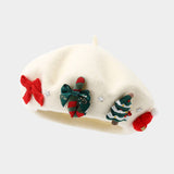 Christmas Bow Wool Beret Hat Women Warm Winter_Cwah04686