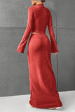 Solid Color Pants Long-Sleeved Top Two-Piece Set