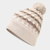 NEW CONTRAST STRIPED POM POM KNITTED HAT_CWAH1609