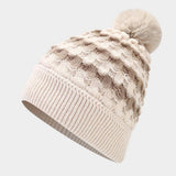 NEW CONTRAST STRIPED POM POM KNITTED HAT_CWAH1609