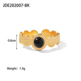GOLD STAINLESS STEEL INLAID NATURAL STONE RINGS_CWAJE0611