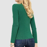 Wide-Striped Solid-Color Long-Sleeved Top
