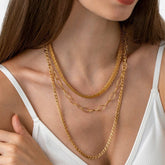 GOLD PLATED 18K MULTI LAYER FLAT CHAIN NECKLACE_CWMM3632