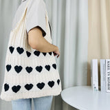 Cwab4569_Heart Pattern Knitted Large Capacity Tote Bag