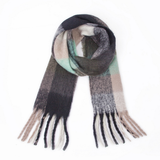 PLAID PATTERN FRINGE TRIM WINTER SCARF_CWASC2691