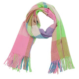 RAINBOW PLAID SCARF THICK WINTER TASSEL WRAP_CWASC0124
