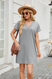 Solid Color V-Neck Short-Sleeved Casual Dress