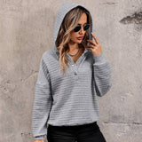 Waffle Long Sleeve Solid Color Loose Hoodie