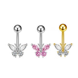 SEXY PINK BUTTERFLY CZ NAVEL RING PIERCING_CWMM9381