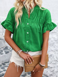 Womens Casual Pleated Button-Down Linen Shirt