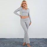 Solid-Color Long-Sleeved Flared Trousers Set