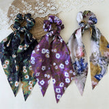 Silk Ink Print Scrunchie With Ribbon Tail_Cwaha07595