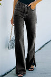 Split Mid Waist Style Denim Slacks_Cwjp0179