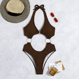 SOLID COLOR SEXY BACKLESS HOLLOW STRIPED SWIMSUIT_CWMW0300