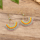 FASHIONABLE HAND WOVEN GREEN FAN EARRINGS_CWAJE4004