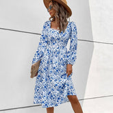 Vintage French Dress With Square Collar Print