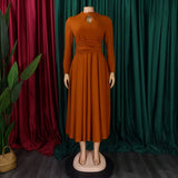 FASHIONABLE PLEATED PLUS SIZE SWING SKIRT DRESS_CWDMD3665