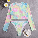 Womens Tie-Dye Bikini Set Long Sleeve Swimsuit_Cwmw0197