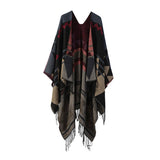 FRINGED GEOMETRIC PATTERN SHAWL SLIT CAPE SCARF_CWASC2213