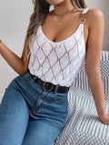 V-Neck Hollow Metal Buckle Halter Knit