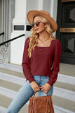 Square Collar Jacquard Long-Sleeved Loose T-Shirt