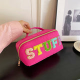 NYLON HAND HELD FLOCKING LETTER COSMETIC BAG_CWAB4383