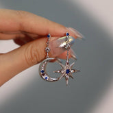 ASYMMETRICAL STAR MOON CZ STUD EARRINGS VINTAGE_CWAJE5110