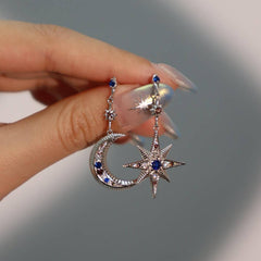ASYMMETRICAL STAR MOON CZ STUD EARRINGS VINTAGE_CWAJE5110