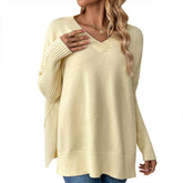 V-Neck Casual Patchwork Long-Sleeved Sweater